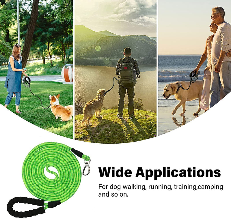 Aystkniet Towing Leash for Dogs 15M, Strong Dog Leash with Comfortable Padded Handle, Training Leash Running Lead for Puppies Small Medium Large Dogs, Lockable Carabiner 15M × 8MM Soft Green - PawsPlanet Australia