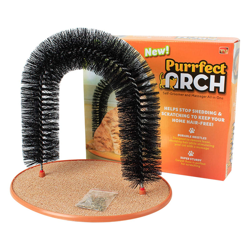 Cat Arch Self Grooming Cat Scratcher Massaging Toy Cat Kitten Self Groomer Massager Hair Combing Brush Removing Loose Fur Trimming Brush with Base Black - PawsPlanet Australia