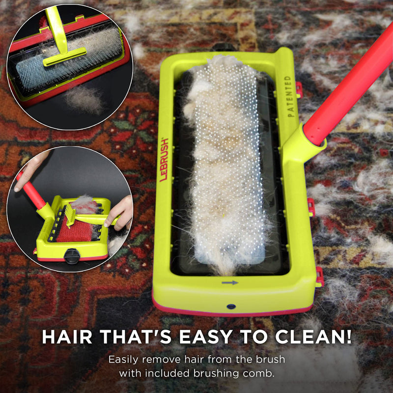 LeBRUSH 2.0 - Pet Hair Remover for Carpets for Short/Long Dog, Cat Hair | Pet Carpet Cleaner, Pet Hair Rake, Couch Fur Remover | Short/Long Handle Green - PawsPlanet Australia