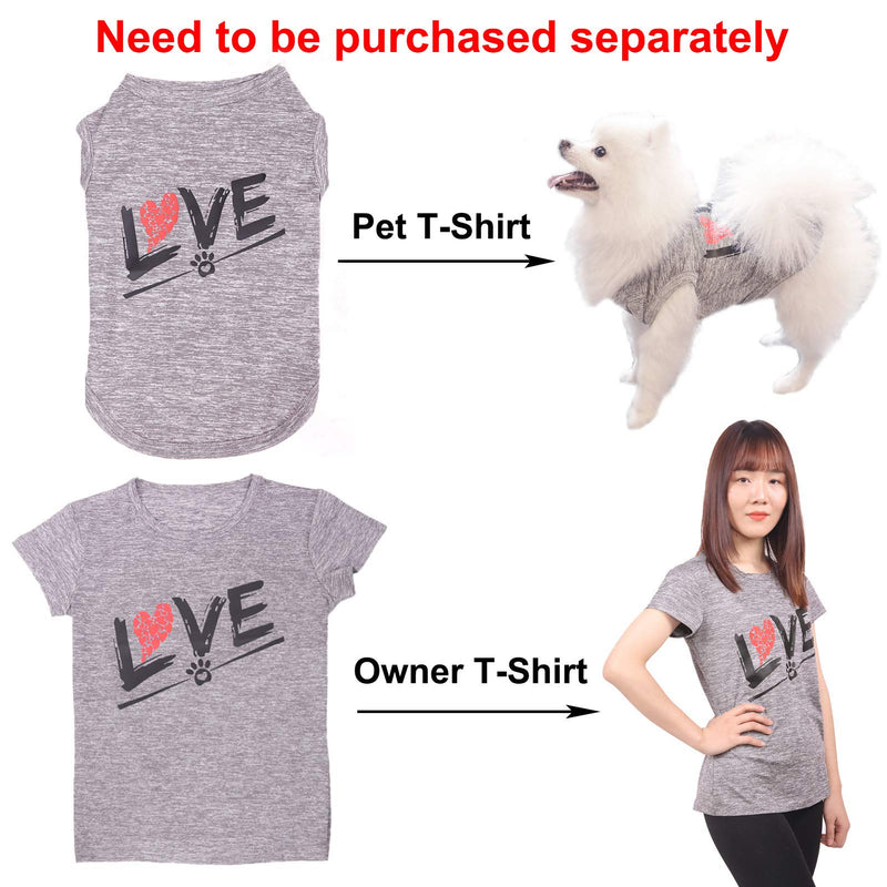 LKEX Dog Shirt/Owner T-Shirt，Soft Breathable Apparel Puppy Costumes Casual Cozy Vests Outfits，Love Pattern Matching Pets/Mommy Athletic Tops Clothes for Small Medium Large Dogs Cats（XS,Pet） X-Small Gray-Pet - PawsPlanet Australia