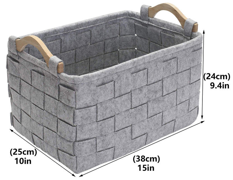 Brabtod Foldable Handmade Rectangular Felt Fabric Storage Box Cubes Containers with Handles - Perfect for organizing pet Toys, Blankets, leashes, Coat and Dry Dog Treats-lightgray lightgray1 - PawsPlanet Australia
