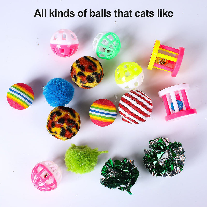 UCOMELY 28 Pcs Cat Toys Kitten Toys, Collapsible Cat Tunnels for Indoor Cats, Cat Feather Teaser,Catnip Fish,Mice,Colorful Balls and Bells for Cat,Puppy,Kitty - PawsPlanet Australia