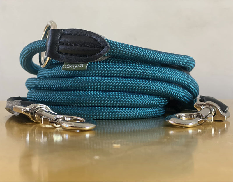 Quiet green dog leash 3m adjustable for large & medium dogs | Paracord leash | Nylon double leash with 2 carabiners | 3 meters long | Model Derby | Petrol Blue Barrier Reef 3 m x 1.1 cm - PawsPlanet Australia