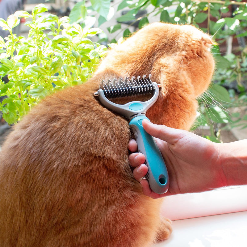 Navaris Pet Fur Dematting Comb - Grooming Undercoat Remover Dog Brush - Cat Hair Deshedding Tool for Small Medium Large Pets with Long or Short Hair - PawsPlanet Australia