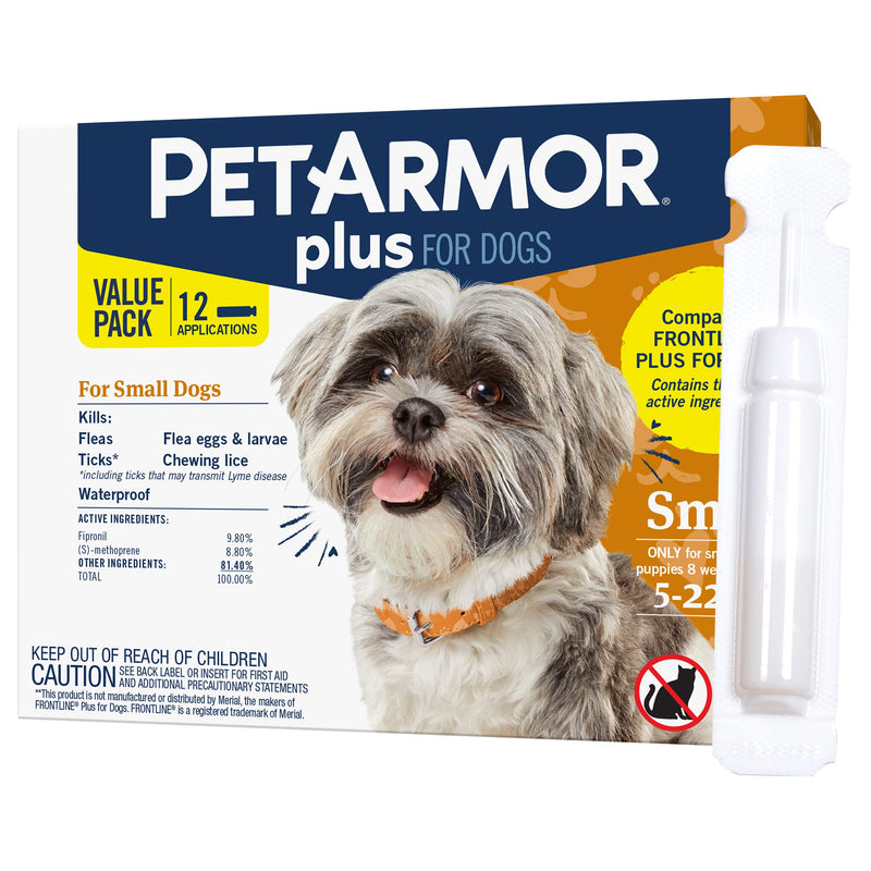 PetArmor Plus for Dogs Flea and Tick Prevention for Dogs, Long-Lasting & Fast-Acting Topical Dog Flea Treatment, 12 Count Small - PawsPlanet Australia