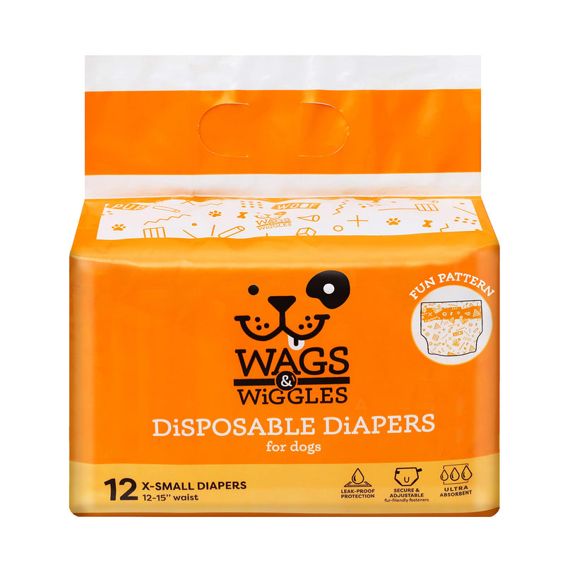 Wags & Wiggles Female Dog Diapers and Male Dog Wraps | Disposable Female Dog Diapers and Disposable Male Dog Wraps | Super Absorbent Dog Diapers Available in a Variety of Sizes X-Small - PawsPlanet Australia