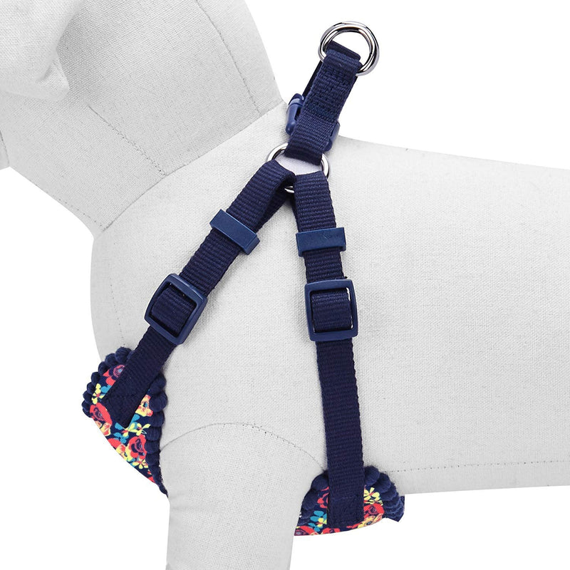 Blueberry Pet Spring Made Well Profound Floral Print Dog Harness Vest in Navy, Chest Girth 35cm-41cm, Neck 35cm-40.5cm, X-Small, Adjustable Harnesses for Dogs (35-41cm) Chest Girth - PawsPlanet Australia