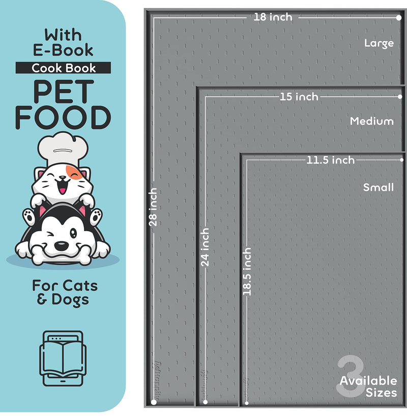 PETHAPPILY Dog Food Mat - Raised Edges Dog Mat for Food and Water Prevent Spill, Waterproof Cat Food Mat Protect Floors, Easy Clean Dog Bowl Mats for Food and Water, Silicone Pet Food Mat with E-Book 18.5" x 11.5" Gray - PawsPlanet Australia
