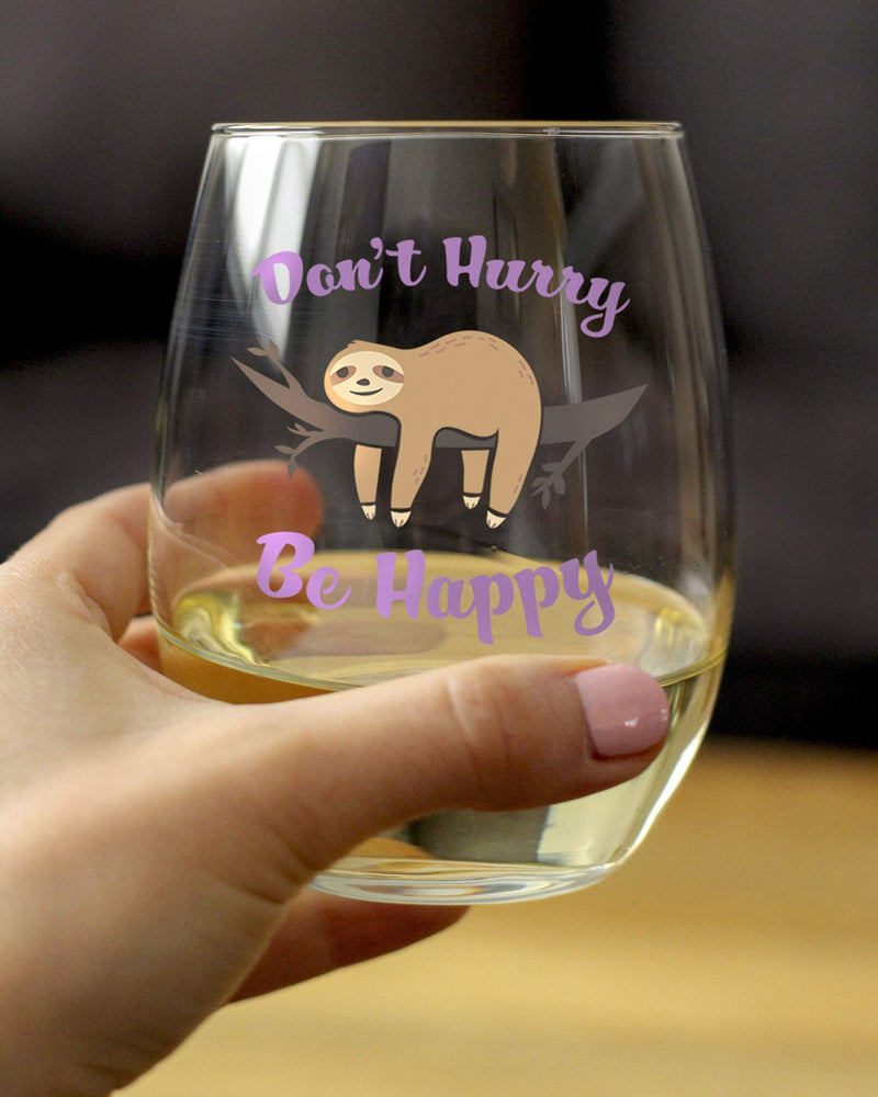 Don't Hurry Be Happy - Cute Funny Sloth Stemless Wine Glass for Women - Sloths Birthday Gifts & Party Decor - Large Multi Color - PawsPlanet Australia