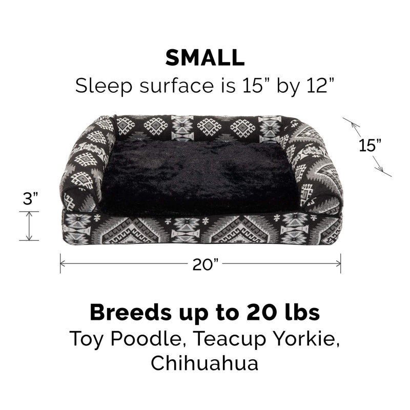 [Australia] - Furhaven Pet - Orthopedic Living Room Sofa-Style Couch Dog Bed for Dogs & Cats - Multiple Styles, Sizes, & Colors Small Cooling Gel Foam Kilim Black Medallion 