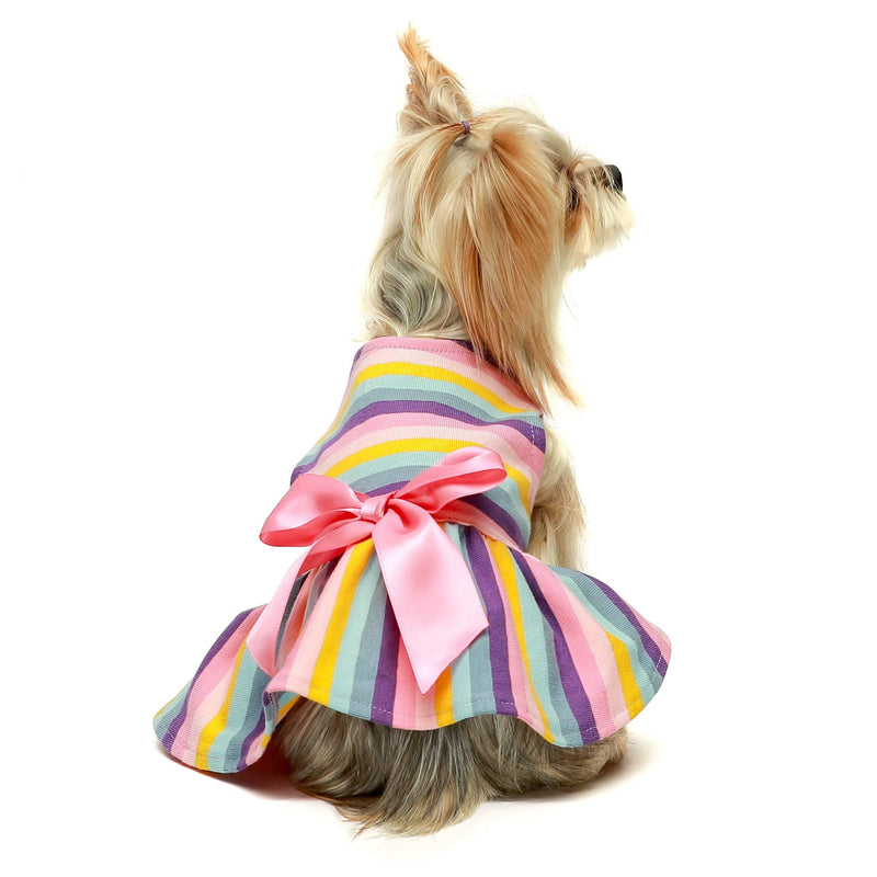 Fitwarm 100% Cotton Dog Dresses Pet Clothes for Doggie Striped Dress Cat Vest Puppy Shirts Colorful Rainbow X-Small Pink - PawsPlanet Australia
