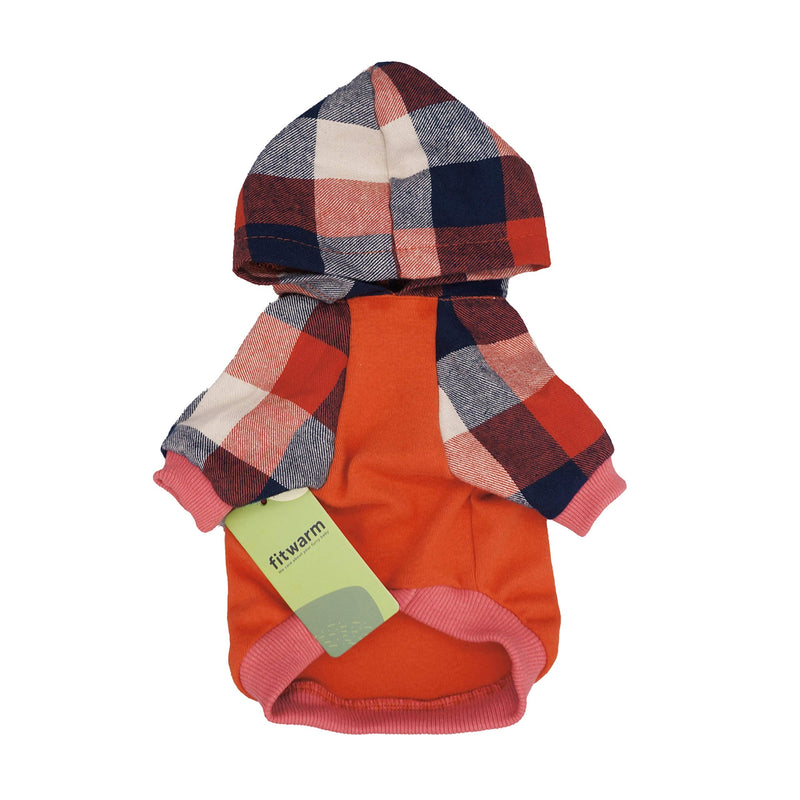 Fitwarm 100% Cotton Plaid Dog Clothes Lightweight Puppy Hoodie Pet Sweatshirt Doggie Hooded Outfits Cat Apparel XS Orange - PawsPlanet Australia