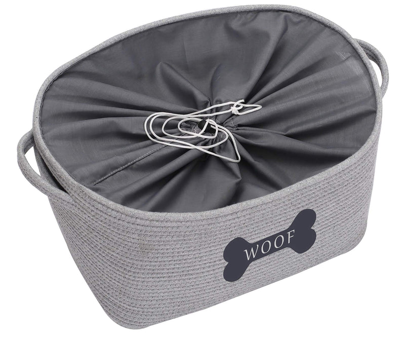 Morezi Cotton Rope Dog Toy Box Puppy Toy Basket Bin with Drawstring Closure - Perfect for Organizing Dog Toys, Blankets, Leashes, Towel, Coats, Diaper, Pet Pee Mat - Gray - PawsPlanet Australia