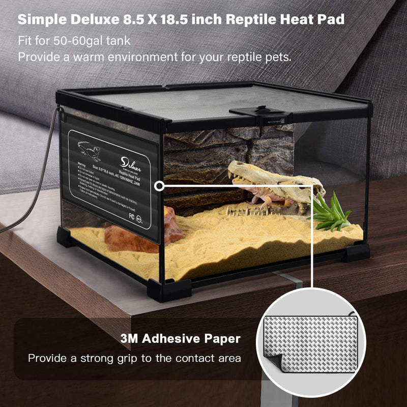 Simple Deluxe 2 Pack Reptile Heat Pad Under Tank Heater 8.5 X 18.5 Inch 24W Terrarium Warmer Heating Mat for Lizard/Spider/Frog/Turtle/Snake 50-60gal Tank, Black - PawsPlanet Australia