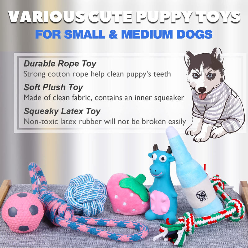Furry Planet Puppy Toys for Small Dogs, Dog Toys for Medium Dogs, Squeaky Puppy Chew Toys for Teething, 7 Pack Dog Birthday Gift to Relieve Anxiety Blue Cow City - PawsPlanet Australia