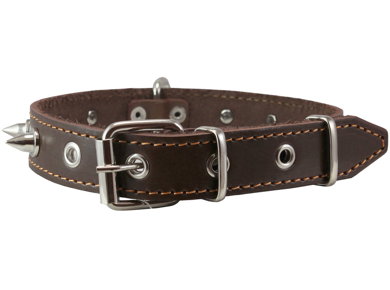 [Australia] - Dogs My Love Real Leather Brown Spiked Dog Collar Spikes, 1" Wide. Fits 14"-17" Neck, Medium Breeds 
