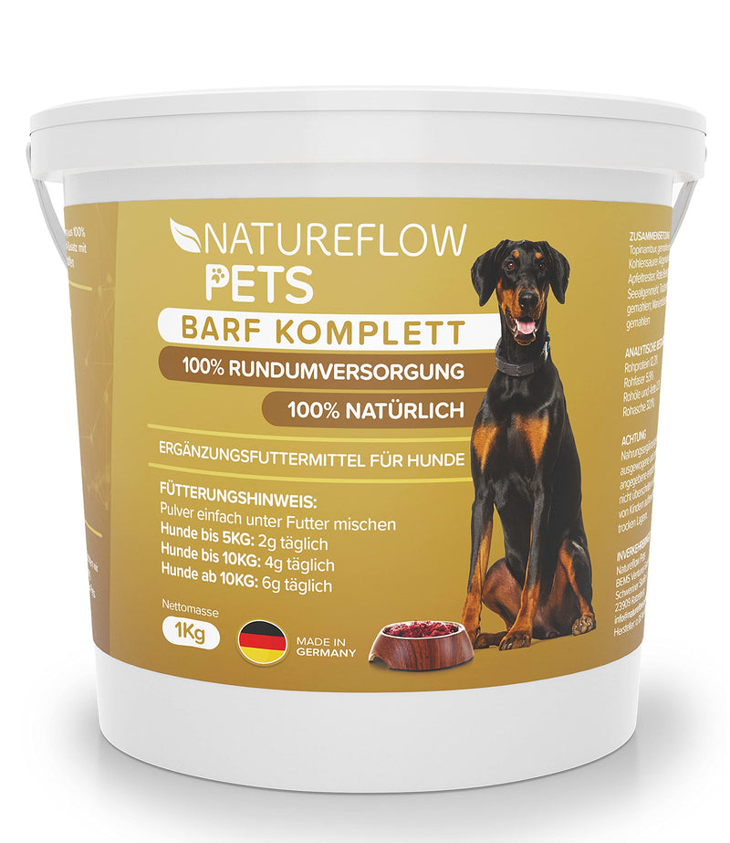 Natureflow Barf Supplement Dog - 1kg Natural Barf Powder Made in Germany as a high-quality all-round supply - Provides valuable minerals for dogs - Promotes vitality when barfing for dogs 1 KG - PawsPlanet Australia