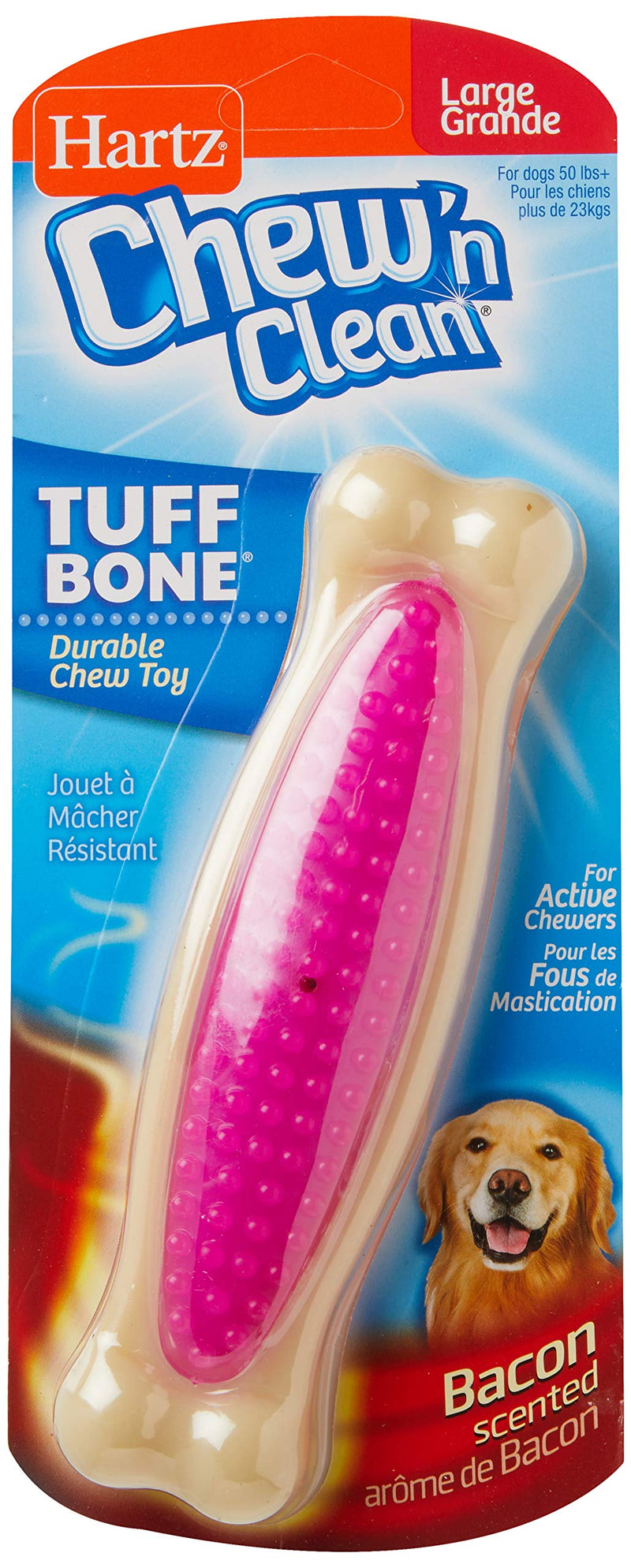 Hartz Chew ‘n Clean Tuff Bone Dog Chew Toy, Bacon Scented Chew Toy for Tough Chewers, Color & Toy Size Varies 1 Count multi - PawsPlanet Australia