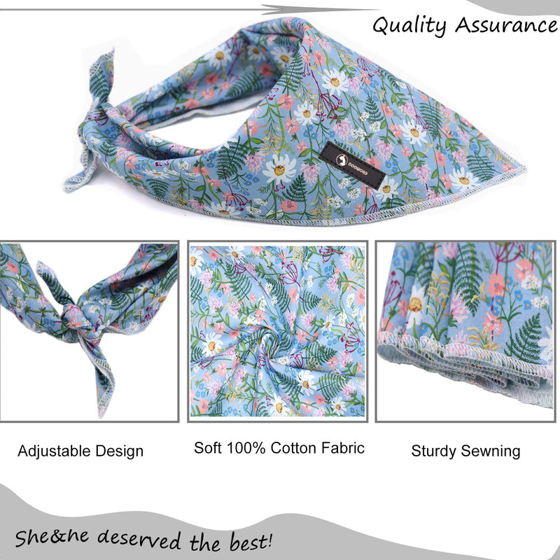 DOGWONG Cotton Dog Bandana Comfortable Dogs Bibs Scarf Reversible Adjustable Dog Bandana Square Dog Kerchief for Small Medium Large Dogs and Cats blue daisy - PawsPlanet Australia