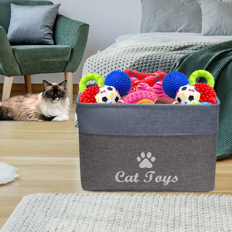 Geyecete Linen Storage Basket Bin Chest Organizer - Perfect for Organizing CAT Toys Storage,PET Shirts,CAT Coats, CAT Toys, CAT Clothing, CAT Dresses, Gift Baskets -Grey/Blue Grey/Blue - PawsPlanet Australia