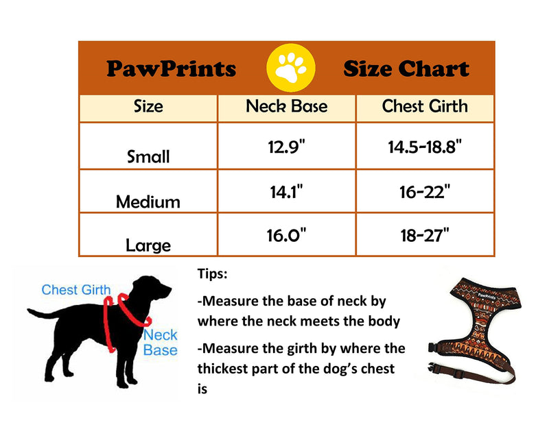 [Australia] - Paw Prints DOG harness leash SET NO CHOKE, LIGHT PADDING,NEOPRENE LINING,MADE OF BREATHABLE MATERIAL,ADJUSTABLE STRAPS,PROVIDES COMFORTABLE MAXIMUM CONTROL (Tribal Stripes, Small) 