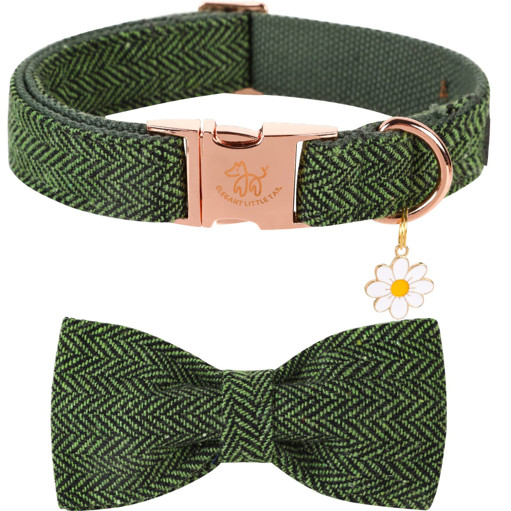 Elegant little tail Christmas Dog Collar with Bow - Herringbone Green Dog Collar Bow Durable Bow Tie Collar Pet Dog Collar for Medium Dogs Medium (Pack of 1) E:Green - PawsPlanet Australia