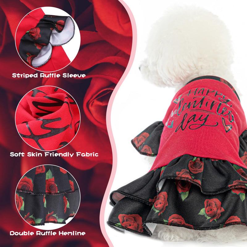 EXPAWLORER Valentines Day Dog Dresses for Small Dogs and Puppies, Girl Dog Dress Shirt Happy Valentines Day, Holiday Party Clothes Warm Cotton Skirt - PawsPlanet Australia