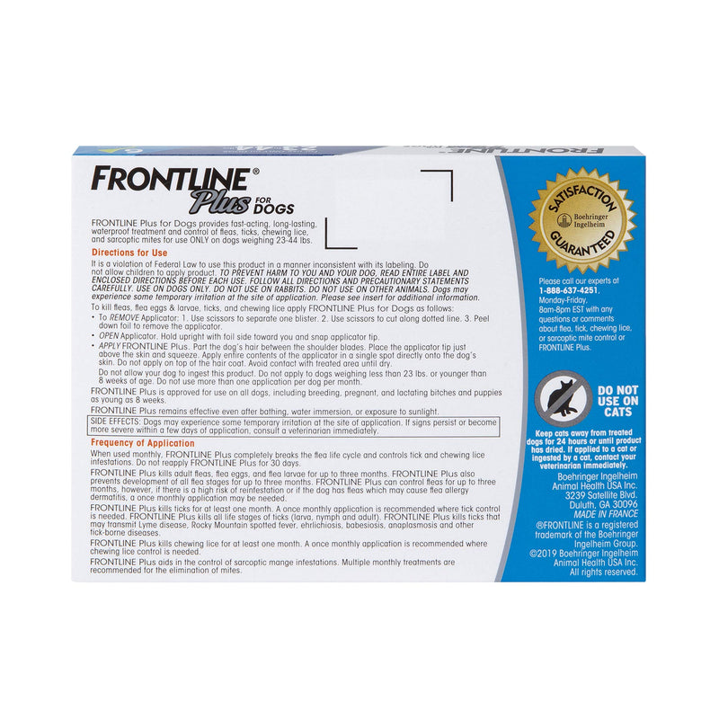 FRONTLINE Plus Flea and Tick Treatment for Dogs (Medium Dog, 23-44 Pounds, 6 Doses) - PawsPlanet Australia