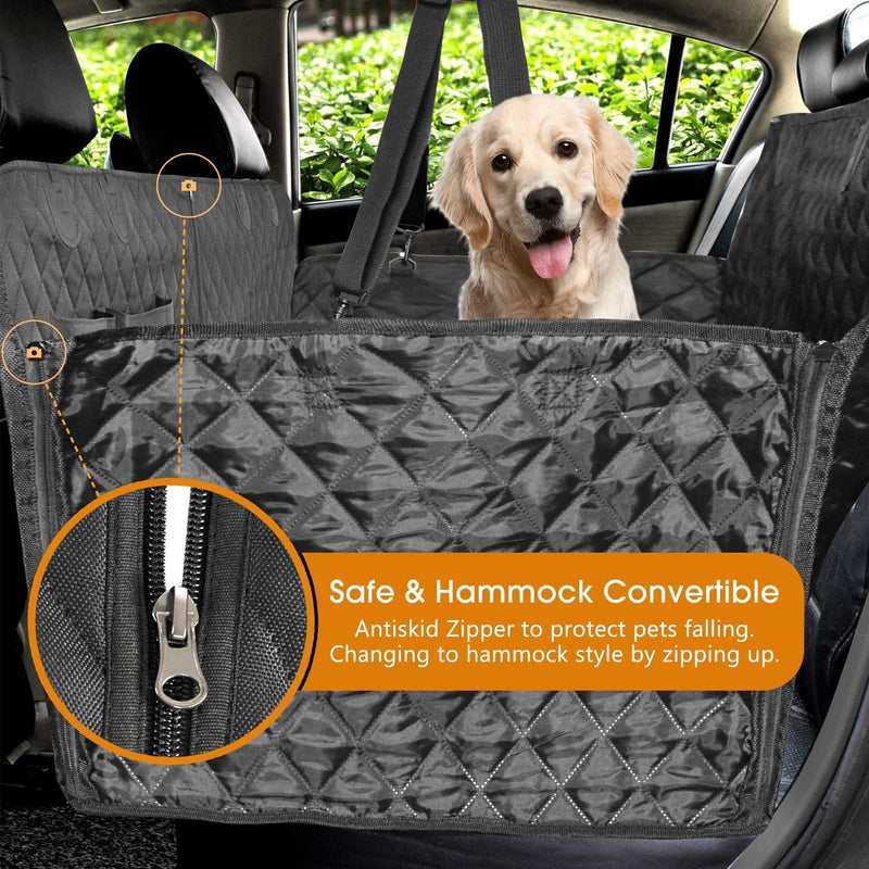 Vailge 100% Waterproof Dog Car Seat Covers, Dog Seat Cover with Side Flaps, Pet Seat Cover for Back Seat - Black, Hammock Convertible Standard(56"W x 60"L) - PawsPlanet Australia