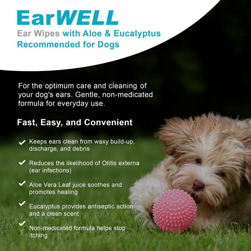 VetWELL Dog Ear Wipes - Otic Cleaning Wipes for Infections and Controlling Ear Infections and Ear Odor in Pets - EarWELL 100 Count - PawsPlanet Australia