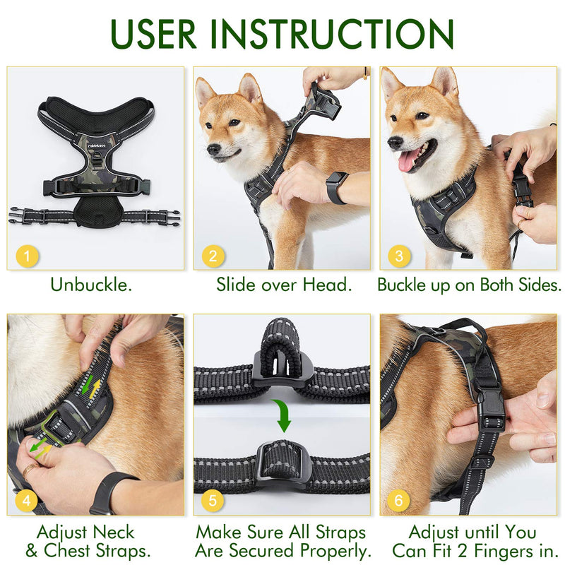 [Australia] - rabbitgoo Dog Harness No Pull for Large Dogs with 2 Leash Clips & Handle - Reflective Pet Soft Vest - Adjustable Easy Control Dog Training Vest - Breathable Oxford Padded for Comfort (Military Style) 