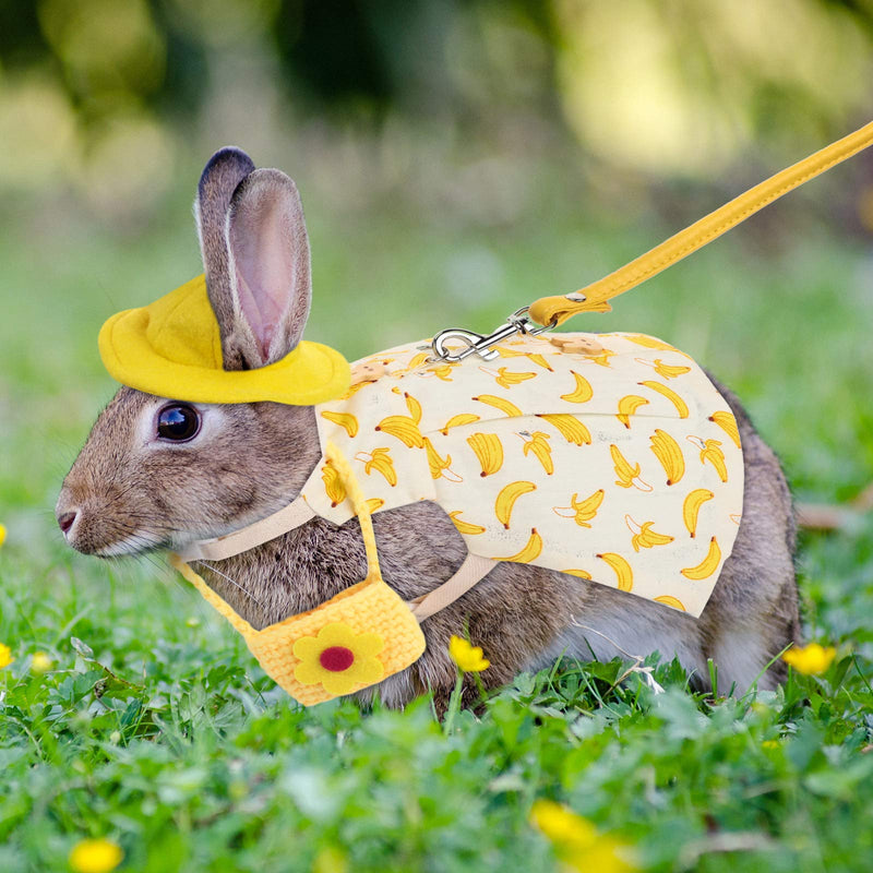 Weewooday 2 Pieces Pet Rabbit Dress Cute Small Pet Harness Vest and Leash Set with Mini Hat and Bag Escape-Proof Pet Bunny Clothes Accessories for Rabbit Guinea Pig Ferret Piggy Kitten Blue, Yellow - PawsPlanet Australia