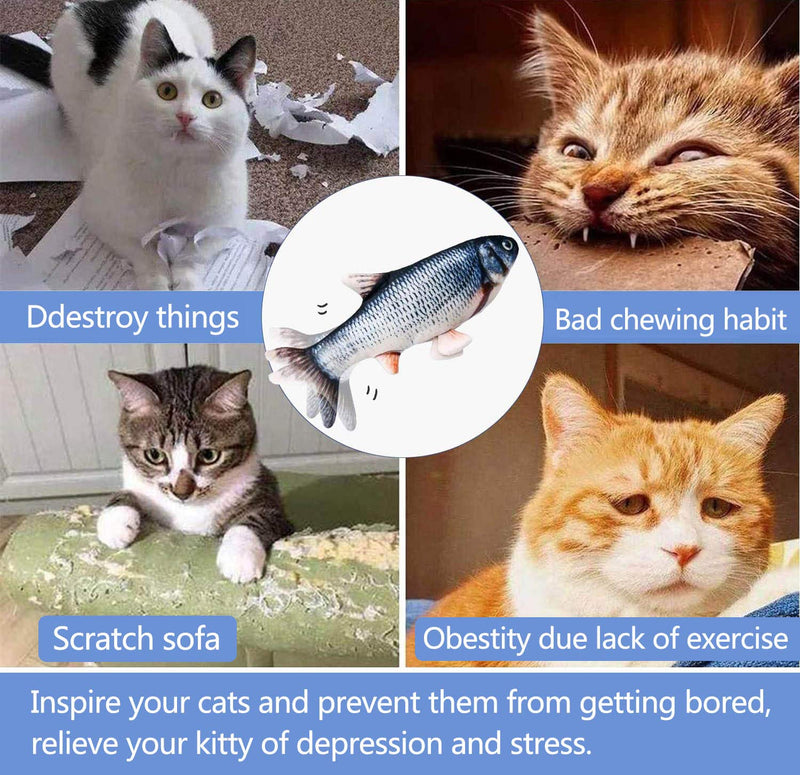 Catnip Fish Toys for Cats Interactive, 30cm Realistic Plush Electric Wagging Fish Toys, Simulation Funny Health Refillable Toy for Indoor Cat Pet Kitten, Perfect for Biting Chewing Kicking, Catfish Normal - PawsPlanet Australia