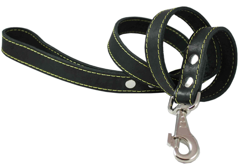 [Australia] - 4' Classic Genuine Leather Dog Leash 1" Wide for Largest Breeds Black 