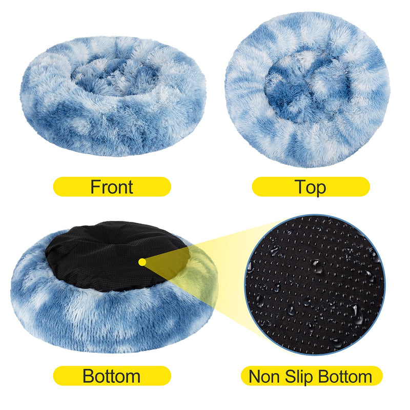 JOEJOY Dog Bed Cat Bed, Calming Orthopedic Pet Puppy Bed Donut Cuddler Machine Washable Ultra Soft Faux Fur for Small Medium Breed Dogs Cats 16inch for pet up to 5lb Blue - PawsPlanet Australia