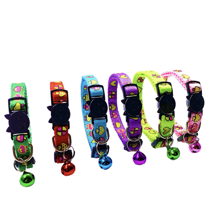 [Australia] - PACCOMFET 6 Pcs Breakaway Cat Collars Printed Cute Pattern Adjustable Colorful Nylon Safety Pet Collar with Bells 