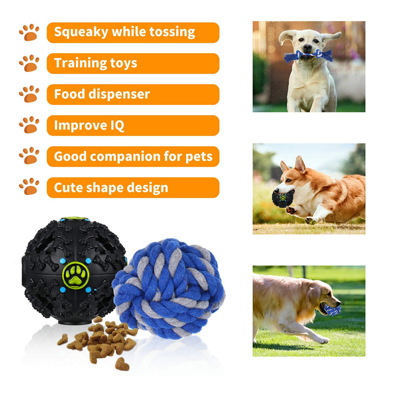 HngyiaDlai Dog Toy Balls, Interactive Puppy Rope Toys 5 Pack for Chew Teething, Rubber Squeaky Ball Toy Kit, Tug of War Rope, Water Toys, Durable Pet IQ Training Ball for Small Medium Dogs - PawsPlanet Australia