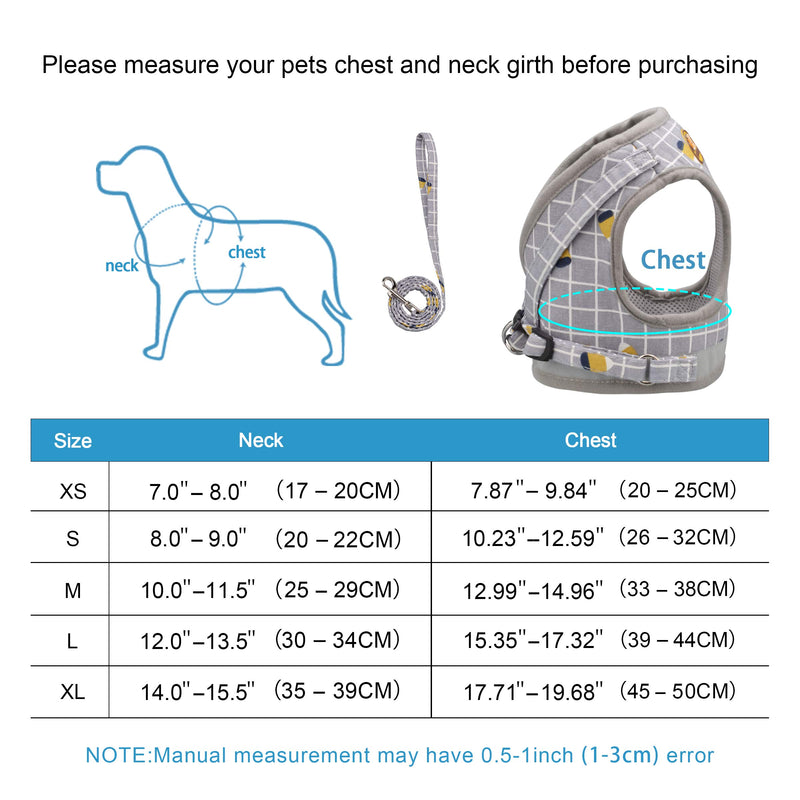 Anbeer Dog Harness and 1.2m Lead, Adjustable Soft Padded Pet Vest with Reflective Band for Small and Medium Dogs (M, Grey) M (Neck 25-29cm, Chest 33-38cm) - PawsPlanet Australia