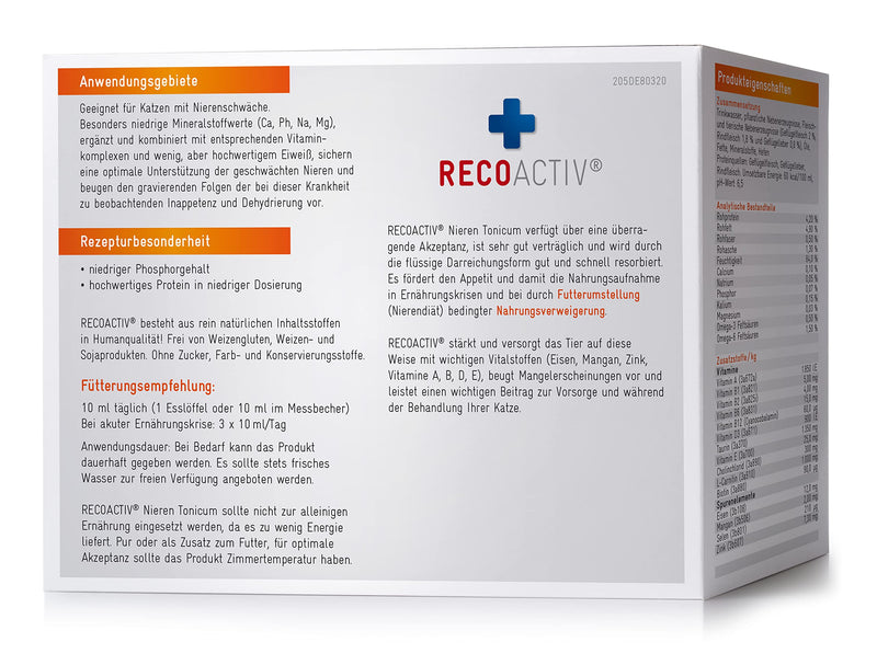 RECOACTIV kidney tonic for cats, for signs of kidney dysfunction, in convalescence and for prophylaxis. High-quality protein, appetite-stimulating supplementary feed 3 x 90 ml 3 x 90ml - PawsPlanet Australia