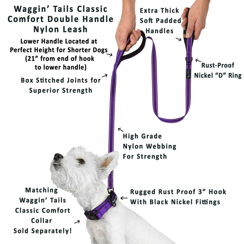 [Australia] - Waggin Tails Soft & Thick 5FT Double Handle Leash with Neoprene Padded Handle for Small to Medium Dog (Vibrant Purple) 