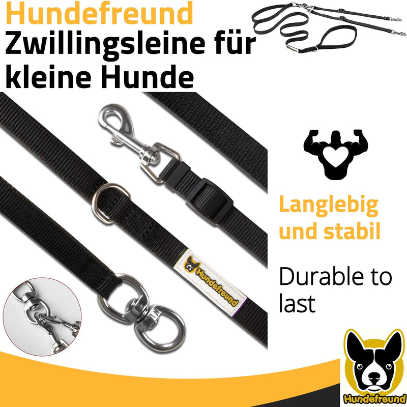 Twin leash for two small dogs | Adjustable double nylon leash for dogs up to 30 kg black - PawsPlanet Australia