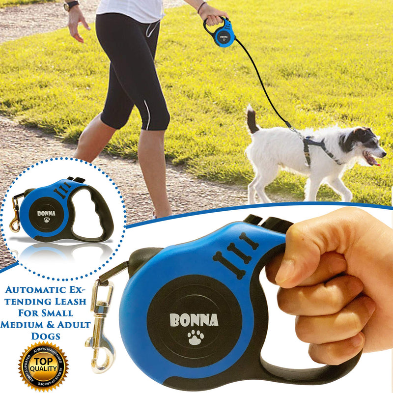 [Australia] - Bonna Retractable Dog Leash for Medium - Small Dogs and Cats 16.5FT Tangle Free, Heavy Duty Walking Leash with Anti Slip Handle, Pause and Lock Strong Nylon Tape, Dog Leash Retractable 