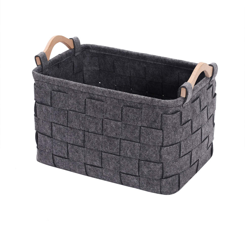 Xbopetda Felt Storage Basket Storage Bin with Wooden Handles Dog Toy Basket - Pet Toy Storage Basket Living Room Sundries Storage-Medium Gray Medium Gray - PawsPlanet Australia