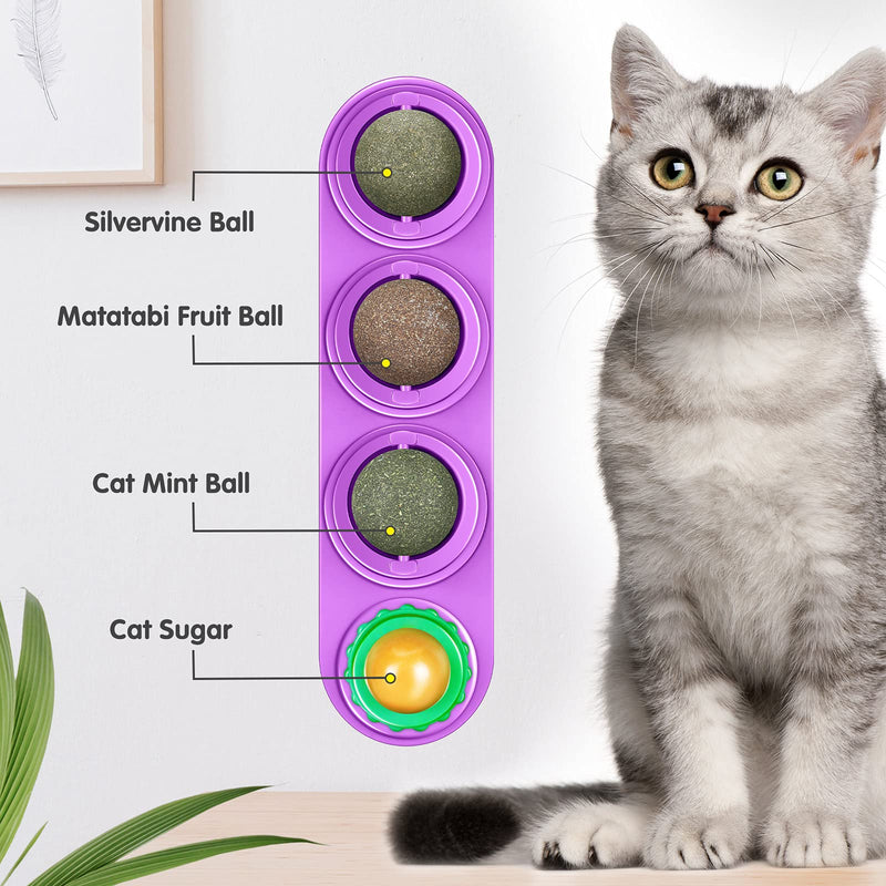 Sumind 6 Pieces Catnip Wall Balls Toys and 6 Pieces Cat Candy Rotatable Catnip Ball Cat Toy Removable Catnip Edible Balls Chewing Cleaning Teeth Toy Licking Toys for Cats Kitten - PawsPlanet Australia