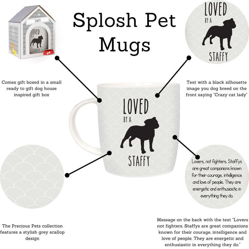 Splosh Precious Pets Mug Collection – Staffy, Grey and Black Ceramic Mug with Pet Silhouette, Gift Boxed, Dishwasher Safe - PawsPlanet Australia