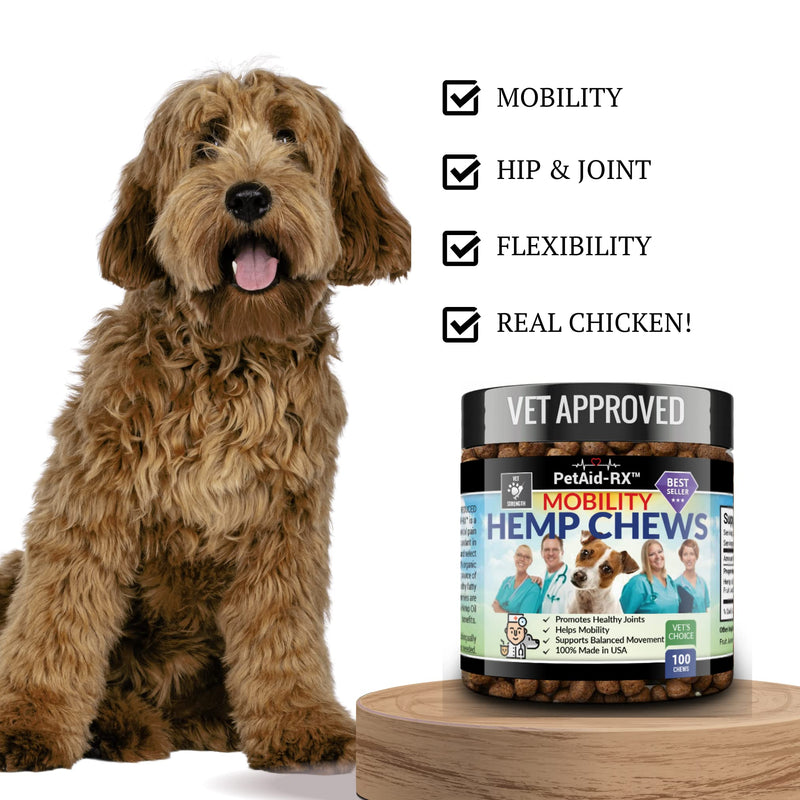 Extra Strength Hemp Mobility Treats for Dogs - More Hemp Per Treat - 100 Potent Hip and Joint Hemp Treats - Vet-Recommended - Strong Hemp, Glucosamine, MSM, Chondroitin - Fast Aid for Mobility, Pain - PawsPlanet Australia