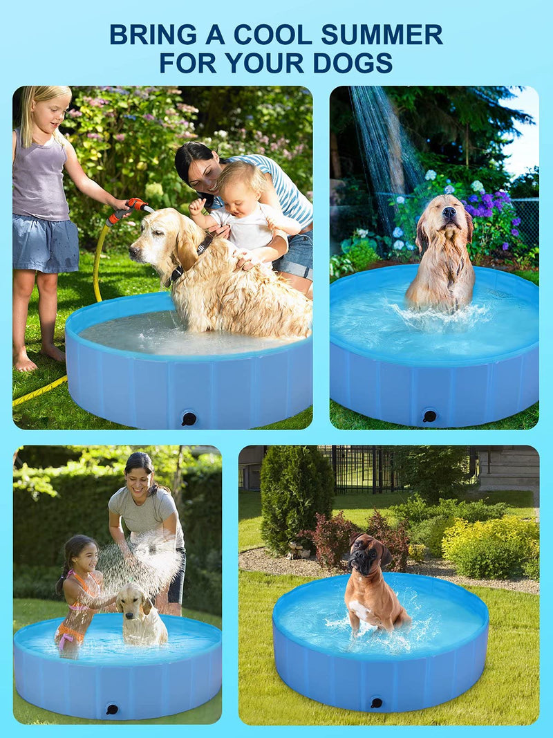 ShinePick Foldable Pet Dog Swimming Pool, Large Non-Slip Paddling Pool, Outdoor PVC Swimming Bathing Tub for Dogs Cats & Kids (120 * 30cm) - PawsPlanet Australia