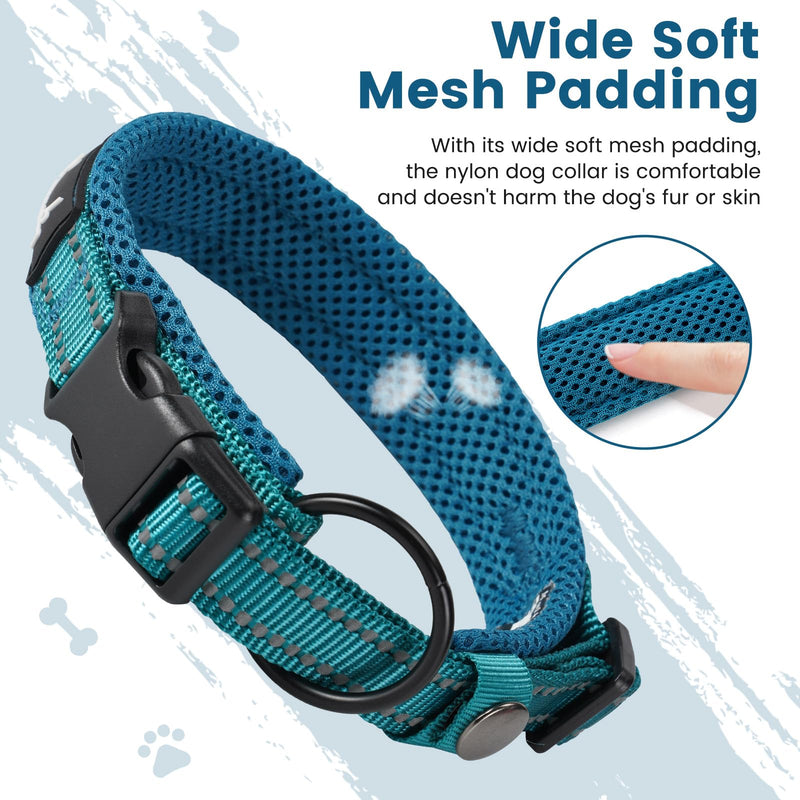 IDOGCHEW Dog Collar Adjustable and Reflective, Breathable Nylon Soft Padded Collar, Multiple Sizes for Small Medium Large Dogs (Blue, S) Blue - PawsPlanet Australia