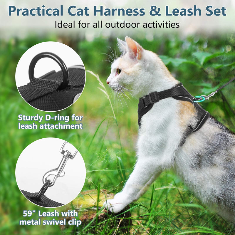 rabbitgoo Cat Harness and Leash Set for Walking, Plush Escape Proof Walking Outdoor Vest for Cold Weather, Adjustable Easy Control Reflective Strips Jacket, Black, XS (Chest: Chest: 13.5"-16") - PawsPlanet Australia