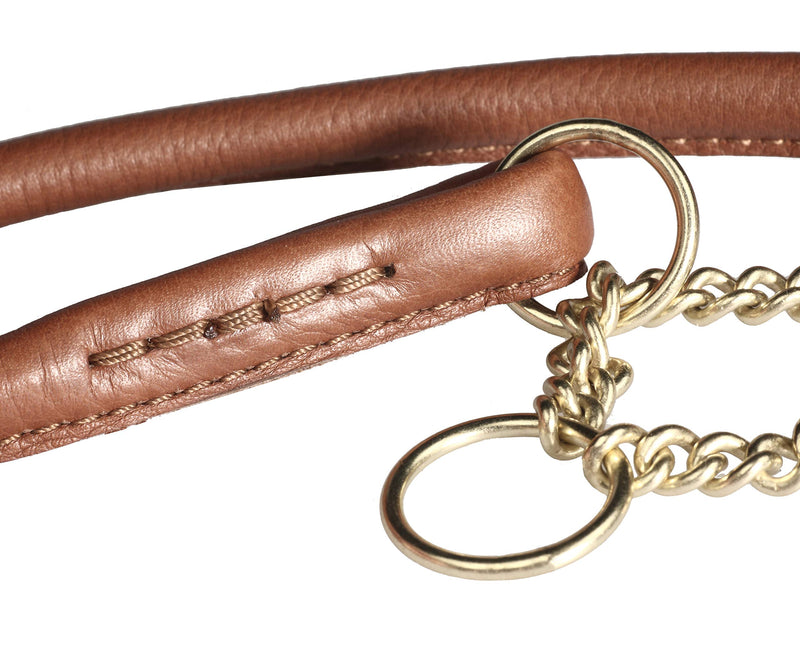 PET FIRST Round Leather Dog Collar Brown Tan Leather Dog Collar | Handmade in Europe Adjustable ½ Choke Leather Round Brown Collar - Circumference 50-65 cm Width 15 mm / Circ. 50-65 cm / 19.6-25.5 inch - PawsPlanet Australia